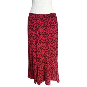 Vintage Red Japanese Floral Midi Skirt